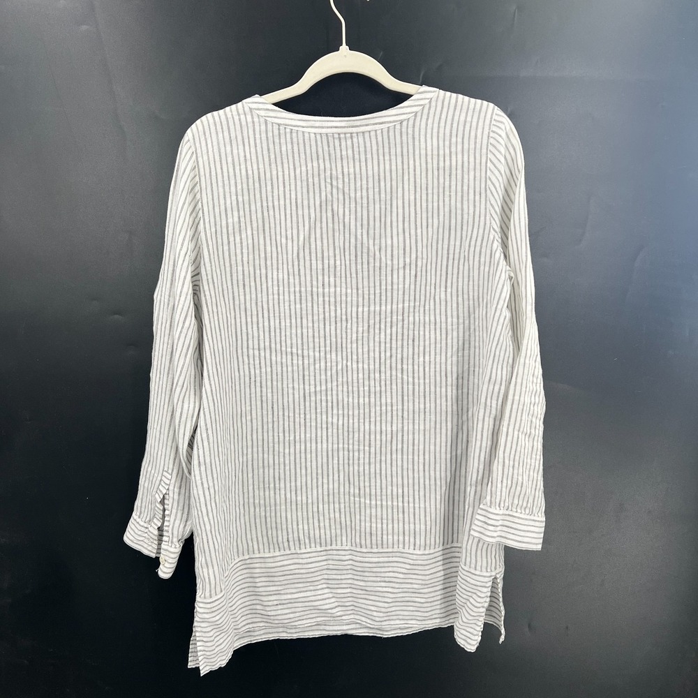 J. Jill white gray 100% linen popover tunic top coastal quiet luxury nautical L - Picture 9 of 11